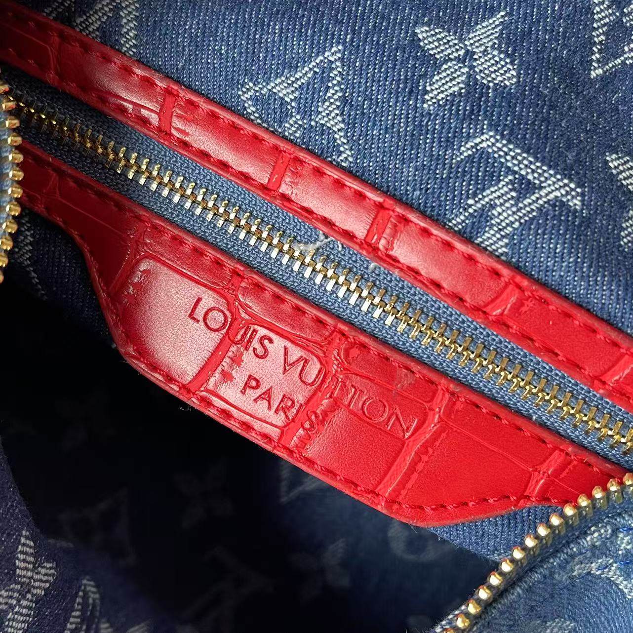 B1P46E57 Popular denim material+leather bag