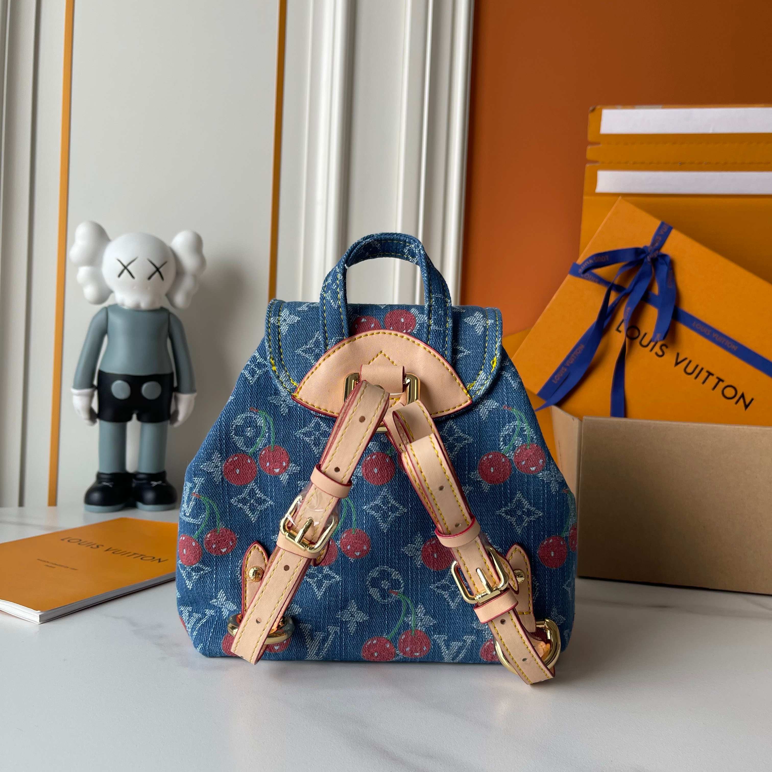 B1P46E58 Popular denim material+leather bag