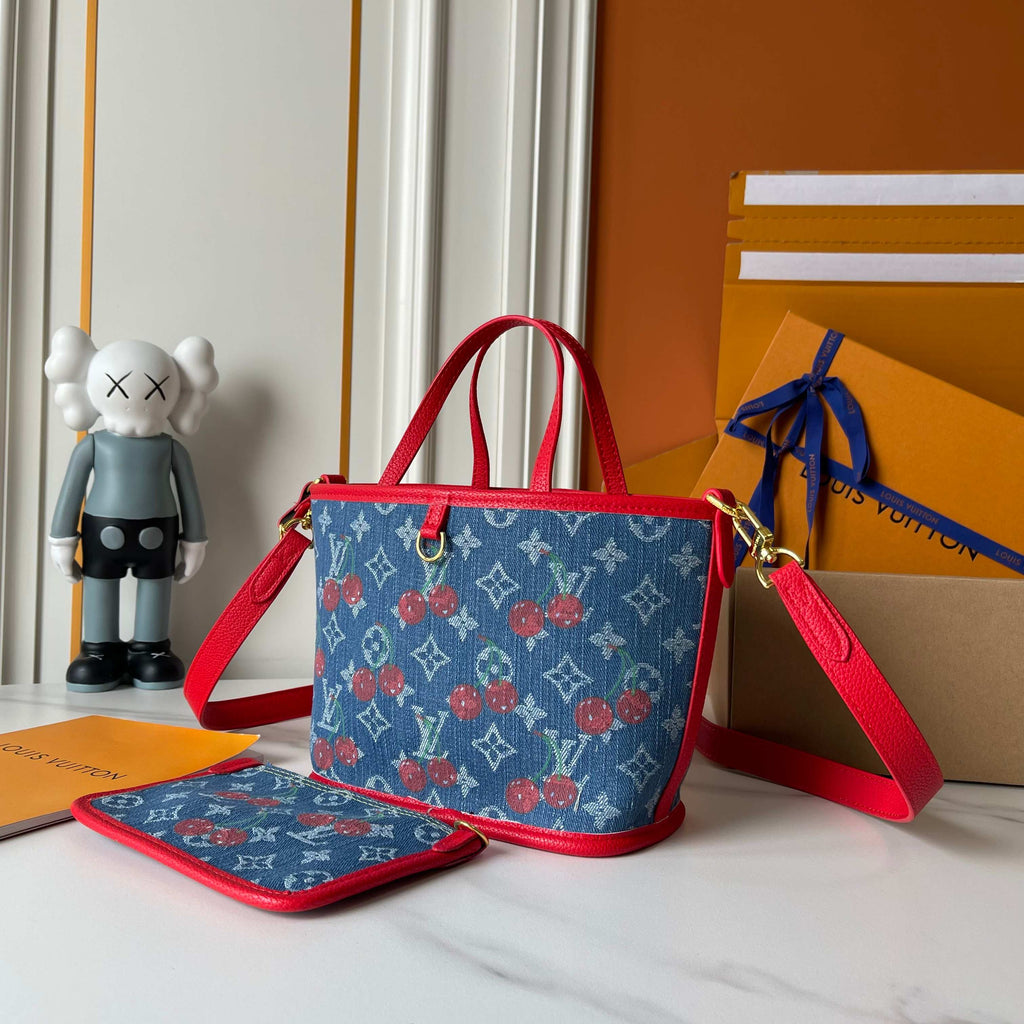 B1P46E56 Popular denim material+leather bag