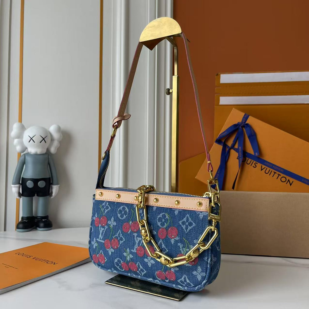 B1P46E59 Popular denim material+leather bag