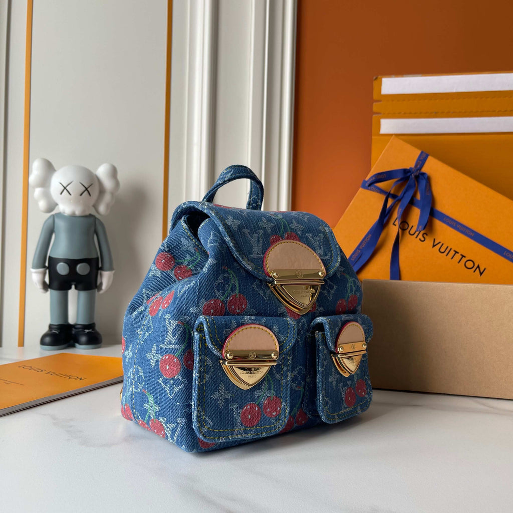 B1P46E58 Popular denim material+leather bag