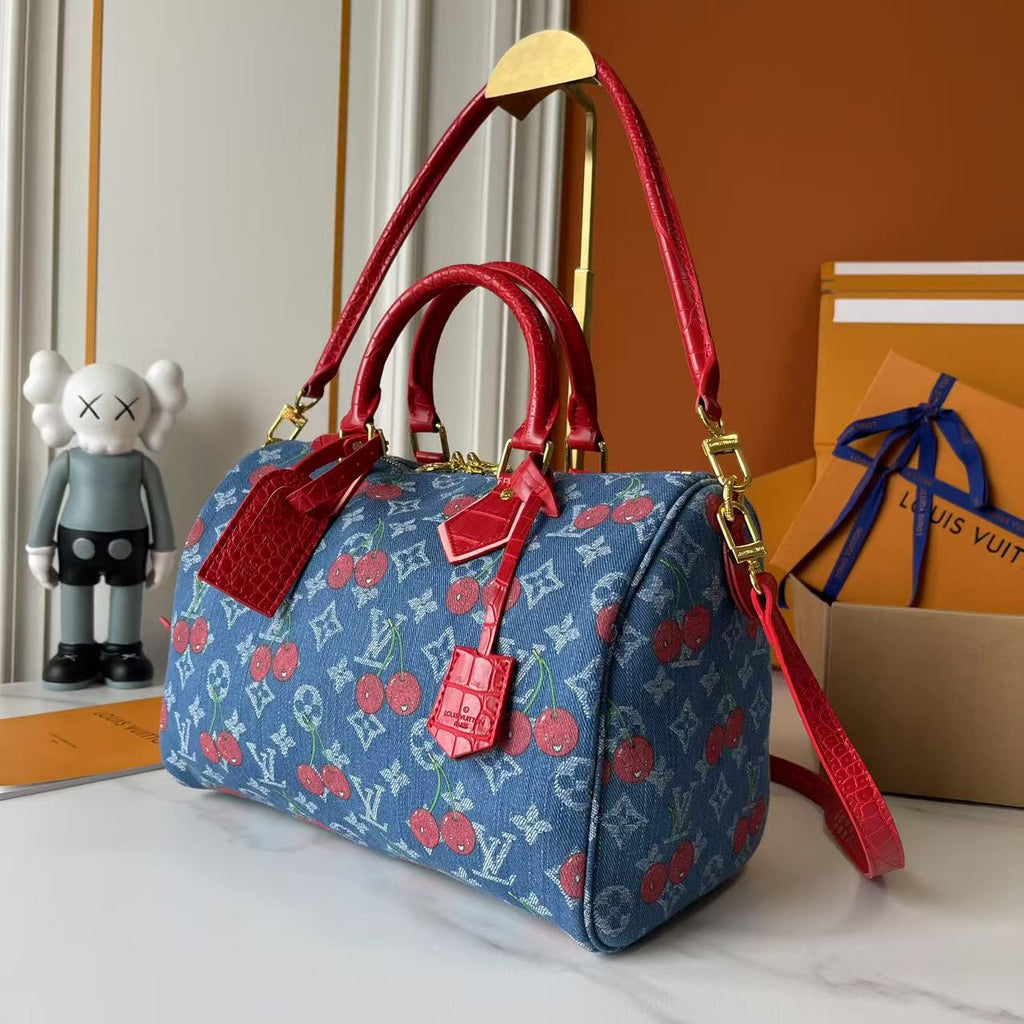 B1P46E57 Popular denim material+leather bag