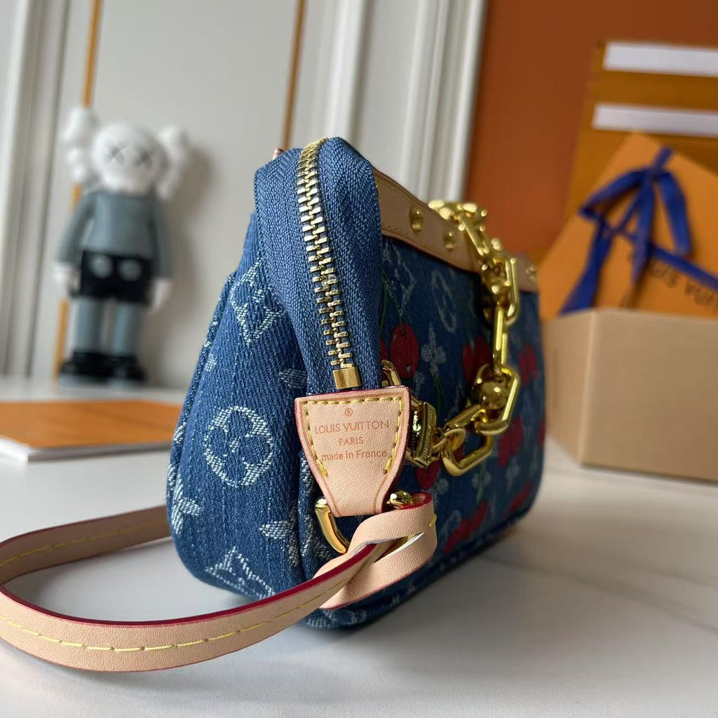 B1P46E59 Popular denim material+leather bag