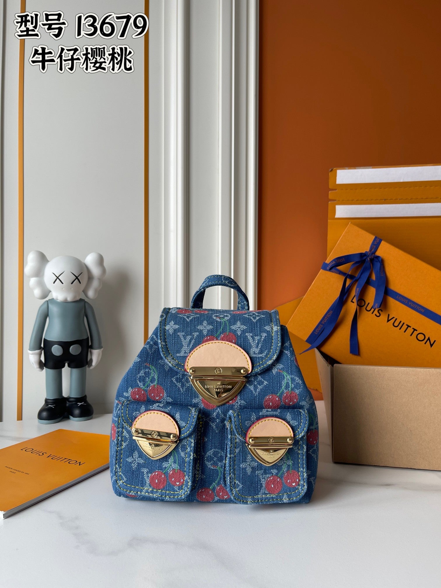 B1P46E58 Popular denim material+leather bag