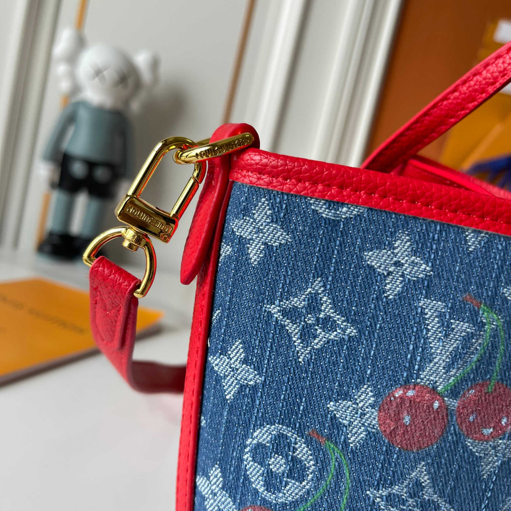 B1P46E56 Popular denim material+leather bag